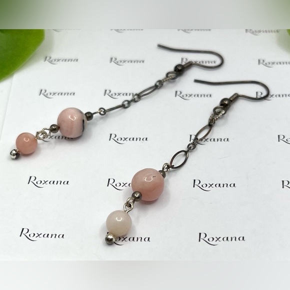 Rose Quartz Pendulum Earrings-Healing natural stone Earrings, Dangle Earrings - Picture 1 of 2